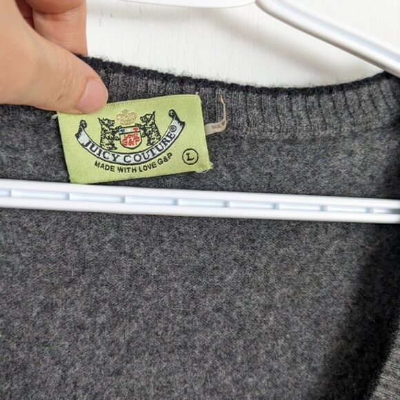 JUICY COUTURE 100% Cashmere Argyle Heart Sweater tee shirt grey Large T11 - Picture 5 of 7